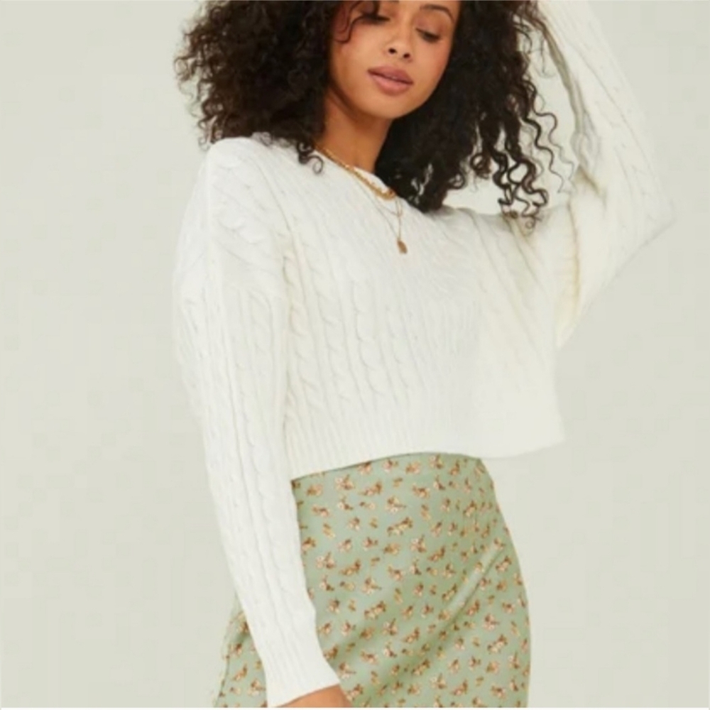 Altar'd State Charlie Cropped Cable Knit Sweater Women's Light Blue Size S